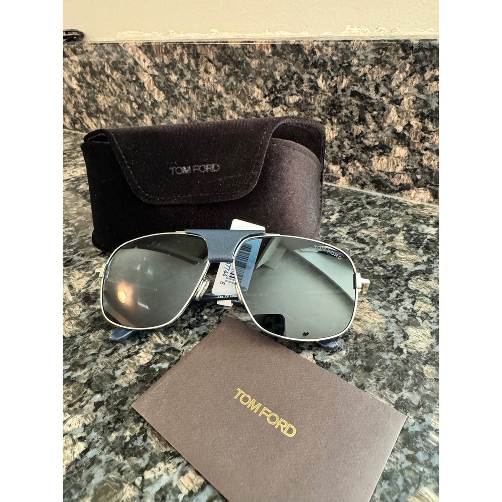 Tom Ford Tex TF1096 Aviator Sunglasses Silver Blue Leather 16V 62-13-145 Italy